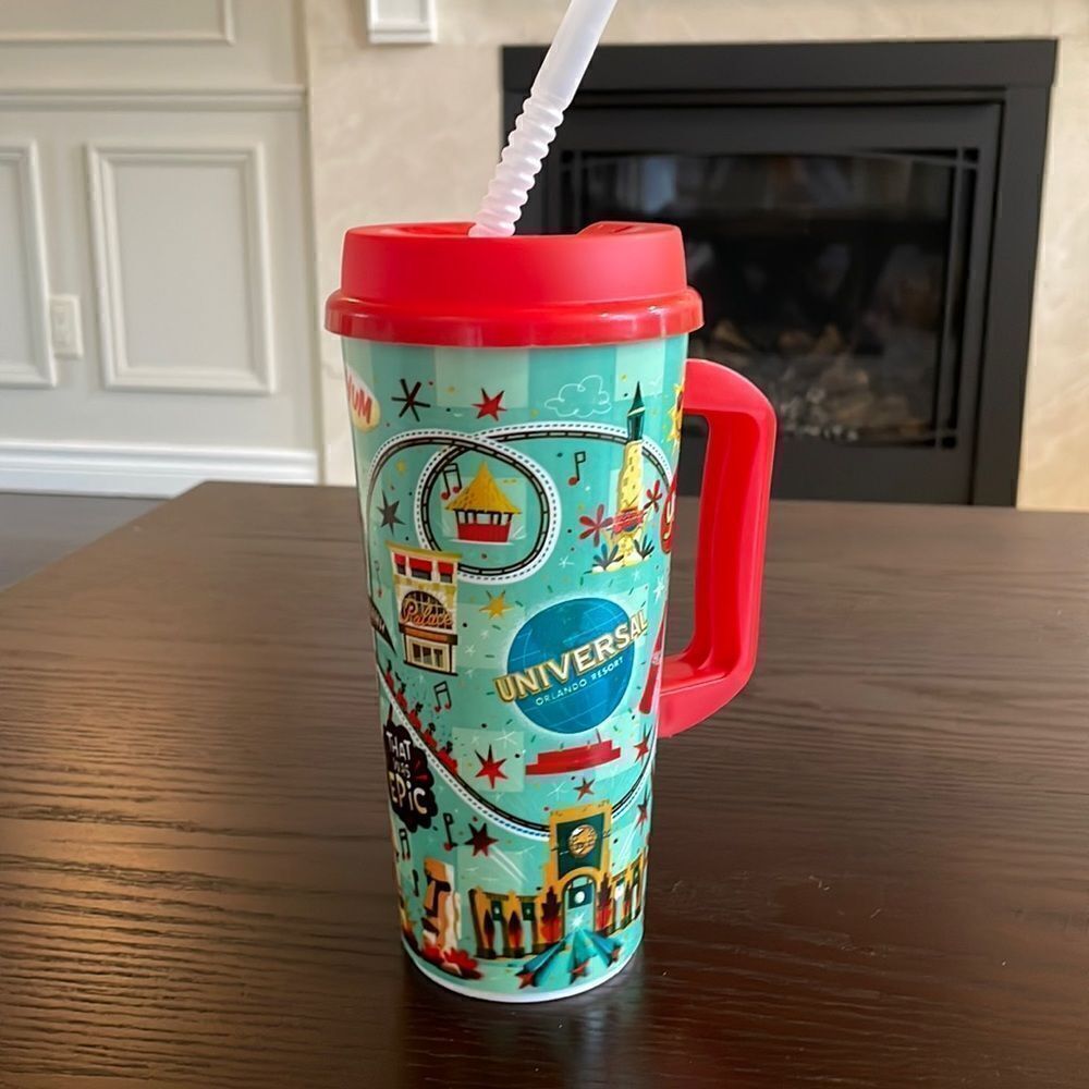 Universal Orlando Resort Large Drink Tumbler with Straw Excellent Condition 11”